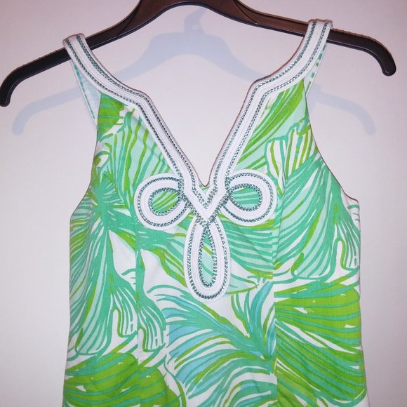 Lilly Pulitzer Tessa Dress Size 2 Shift Tropical Green White Embroidered Zip Up - Picture 10 of 15